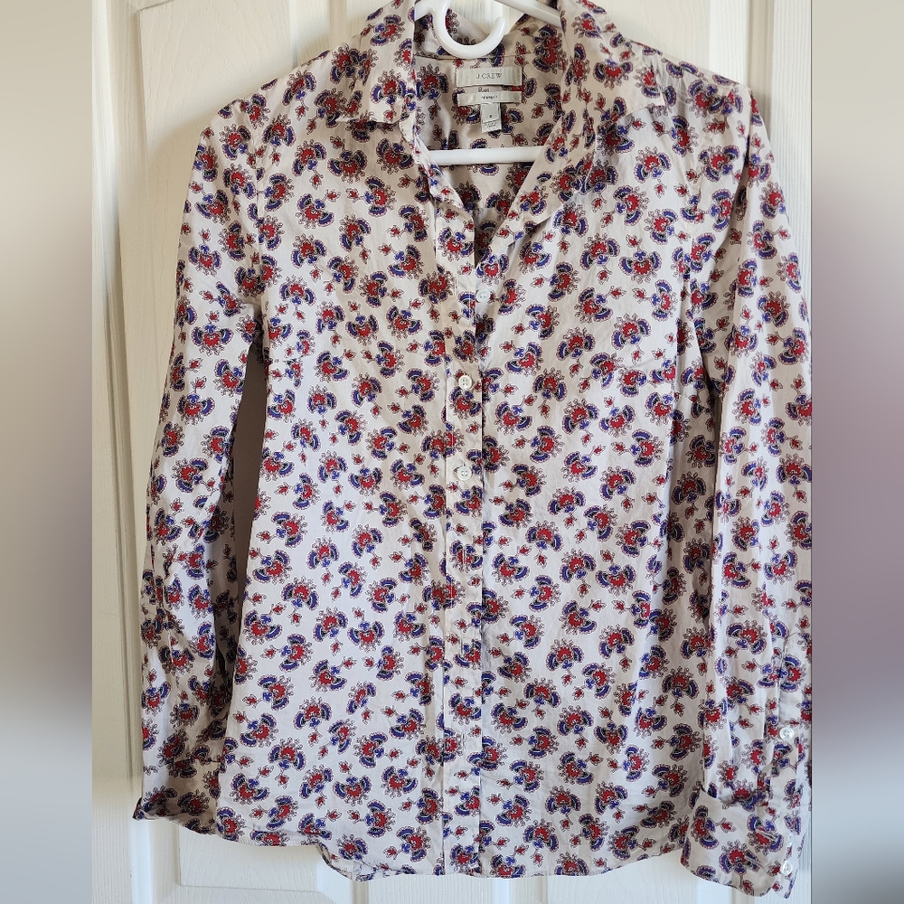J Crew - Perfect fit button up. Size 2.  Paisley print. GUC